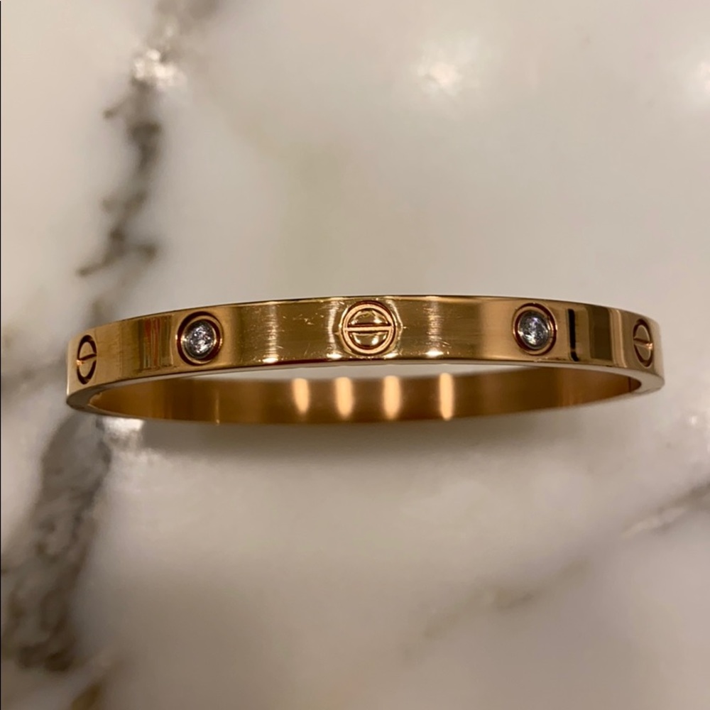 Rose gold coated stainless steel bracelet.